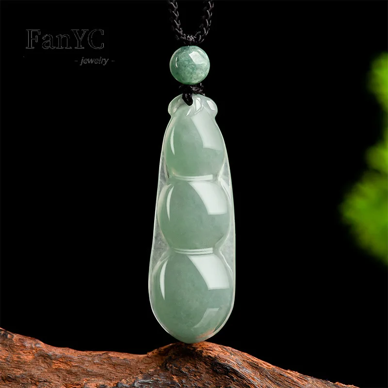 

Myanmar Jadeite Oil Green Four Seasons Bean Pendant Hand-carved Exquisite Luxury Ice Jade Necklace Men and Women Holiday Gift