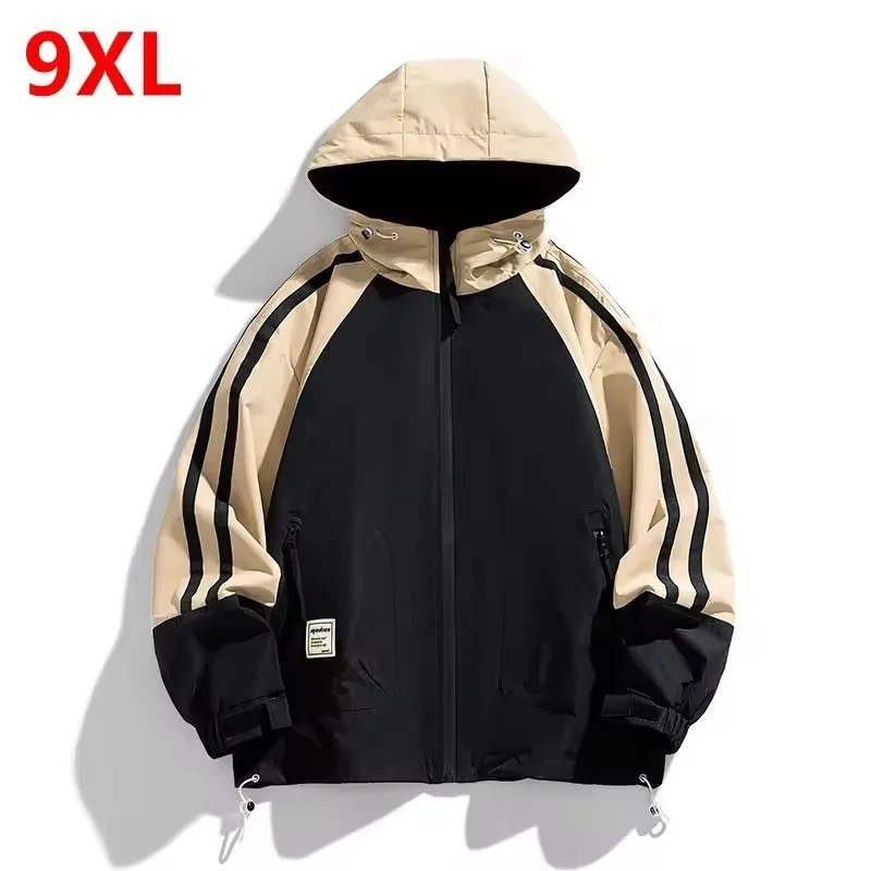 

Plus size jacket men's autumn loose Patchwork jacket Couple Outdoor Jacket hooded youth trendy tops Youth clothes 8XL 9XL