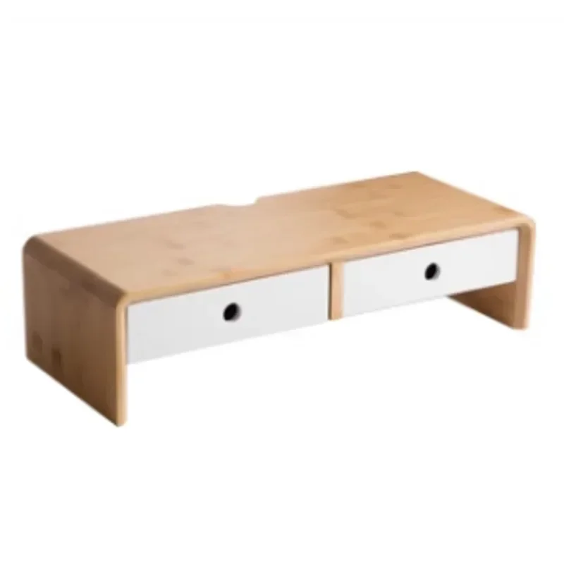 Minimalist Bamboo Monitor Stand,No-Install,Lifting Bracket,Office Desktop Drawer,Storage Box, Eco-Friendly Riser, Stylish Holder