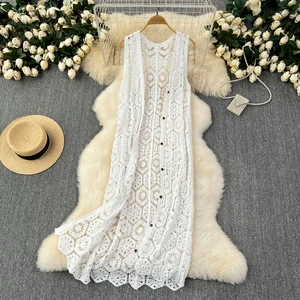 Longline Crochet Cardigan Ärmel ohne Ärmelknopf Open Mesh Long Cover-up Damens Sommer Beach Holiday Outfit 12 Hauptverkäufe Croche Carige - №5