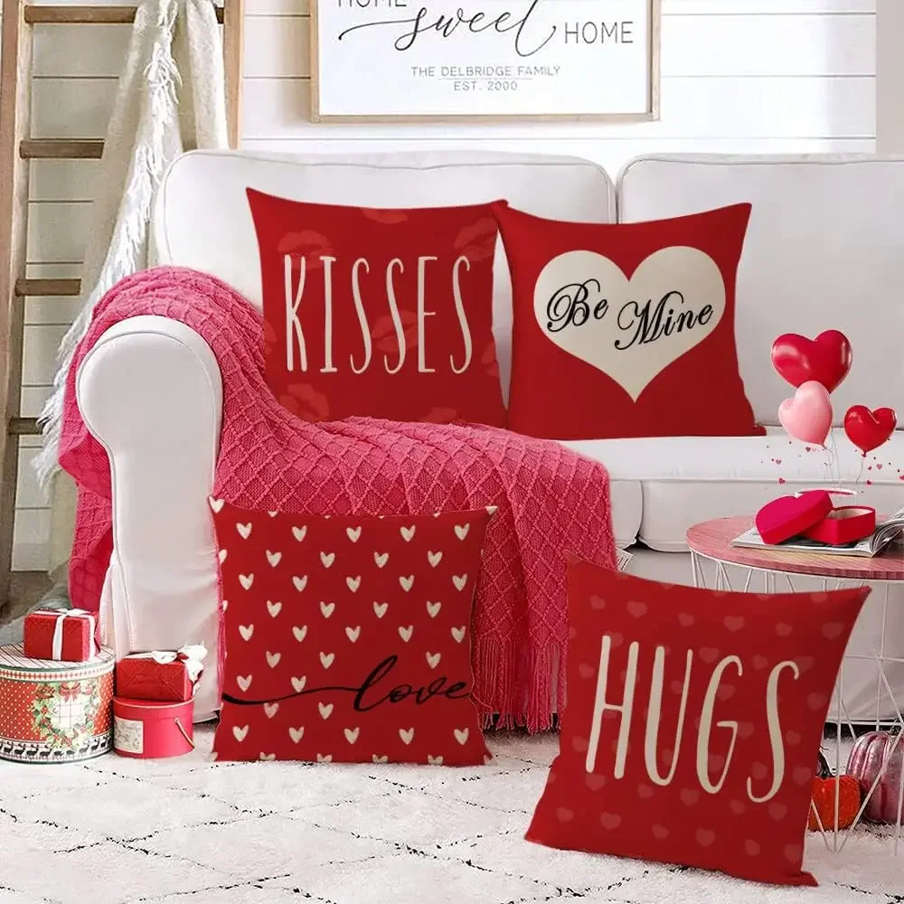 Happy Valentine's Day Pillowcase 40x 40cm 4 pice Wedding Anniversary Love Kiss Hug Cushion Cover Sofa Decorative Hug Pillowcase