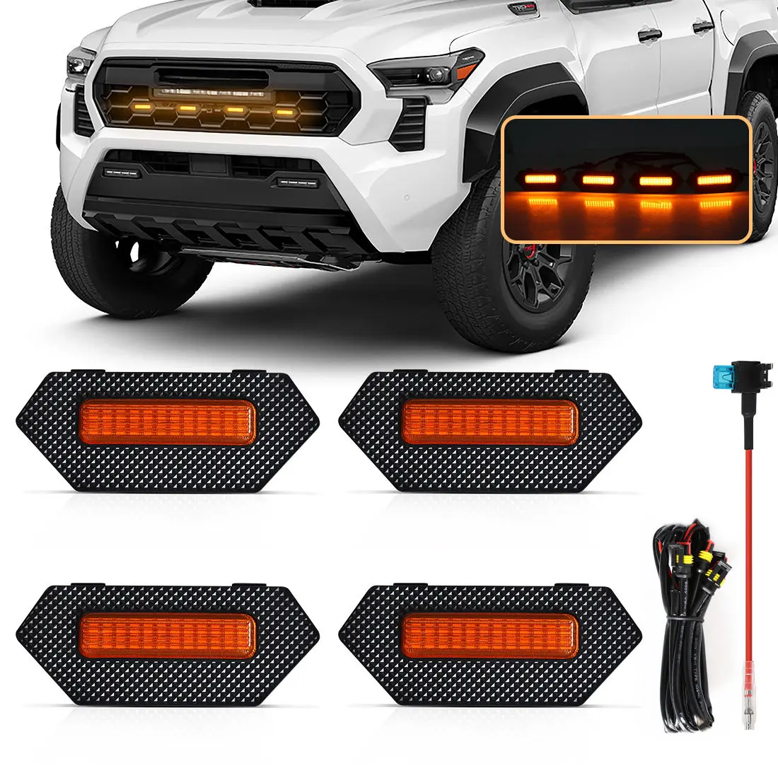 

Car Front Grille Lights Front Grille LED Warning Lamps With DRL white Amber Smoked For Toyota Tacoma TRD Pro Trailhunter