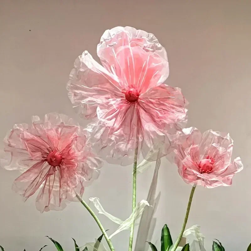 Wedding Decor Props 190cm Artificial Poppy Flowers Road Lead Flower Silk Yarn Flower Garden Decoration Window Display Home Decor