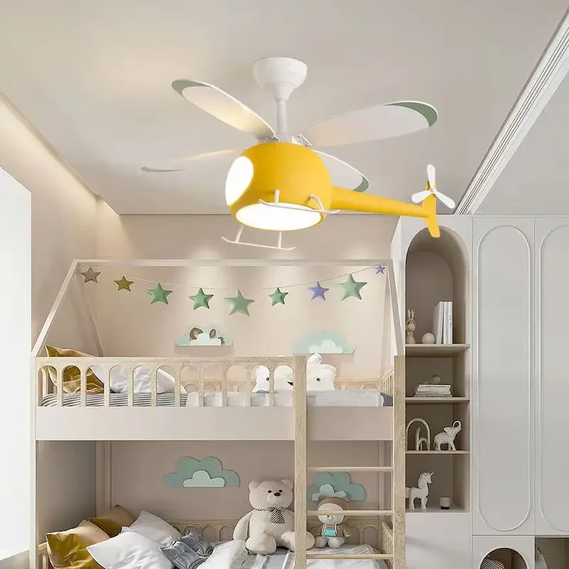 Plafonnier LED dessin animé, lustre de ventilateur d'hélicoptère pour chambre d'enfant, salon, chambre à coucher, luminaire intérieur