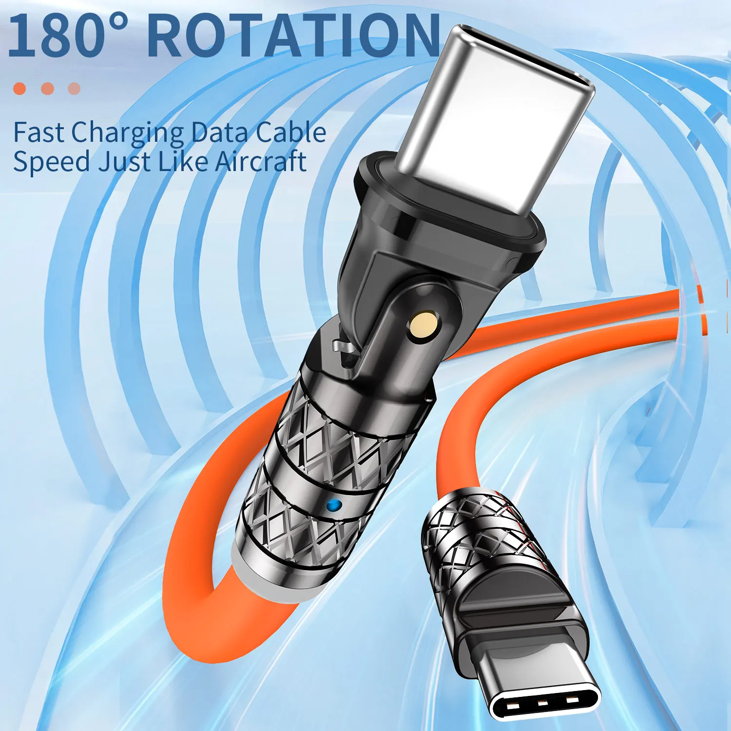 5A 100W 180° Rotating USB C to Type C Cable for Xiaomi 14 iPhone 15 Super Fast Charging Liquid Silicone Bold Elbow Cord for Game