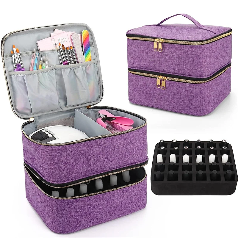 30 Bottle Black Nail Polish Storage Bag Essential Oil Case Cosmetic Handbag Organizer Travel Bag Large Capacity Two Layer