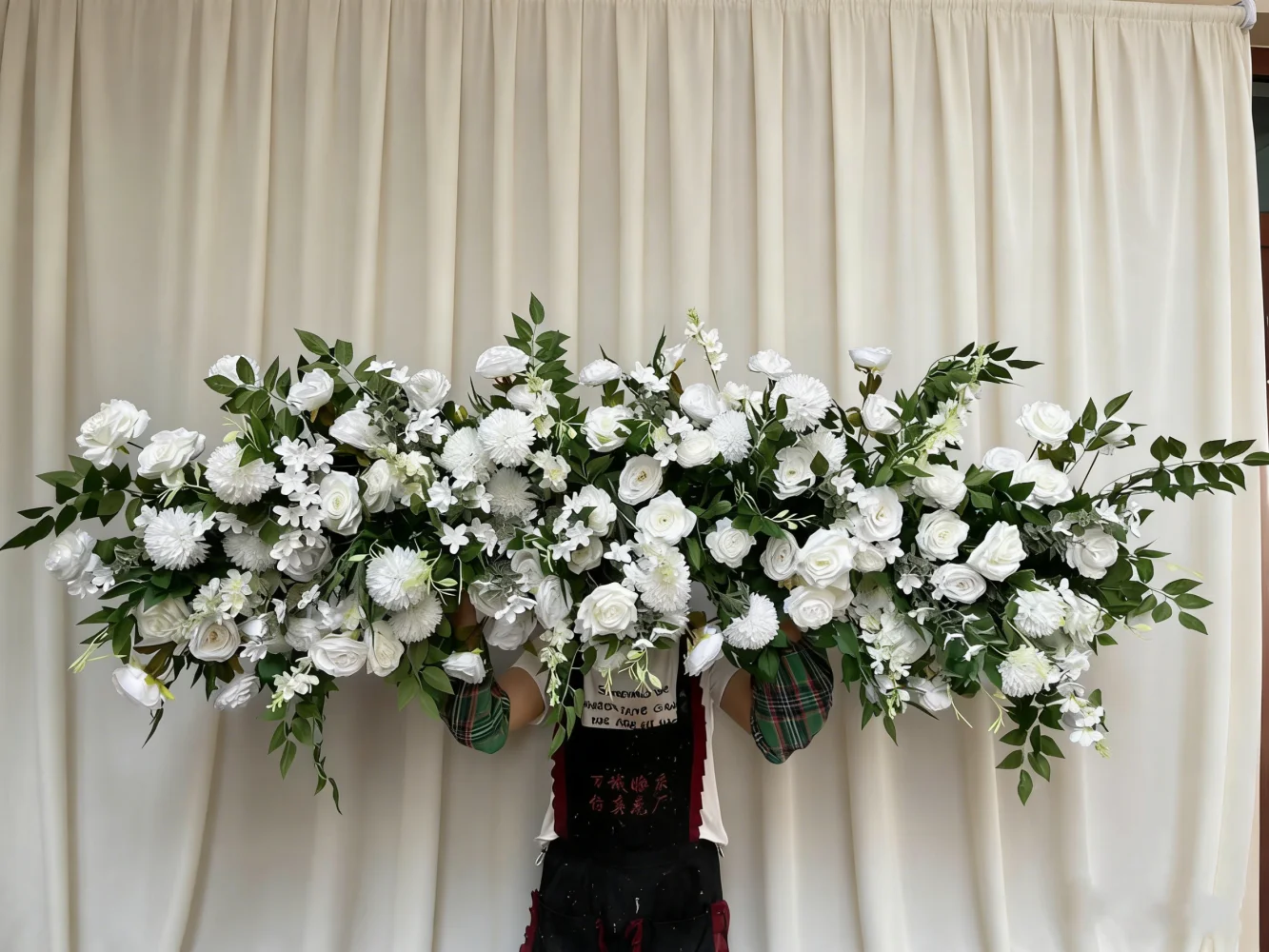 White Rose Green Plants Luxury Wedding Backdrop Decoration Artificial Flower Row Floral Arrangement Arch Props Decor Event Deco