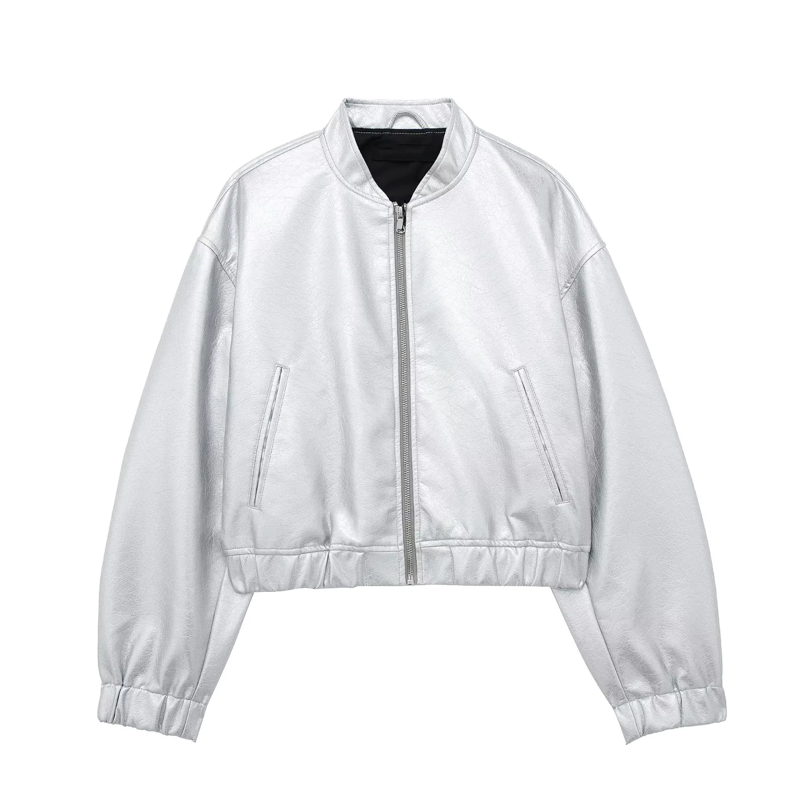 ZR European and American style women\'s imitation leather metal bomber jacket jacket women coat women denim jacket