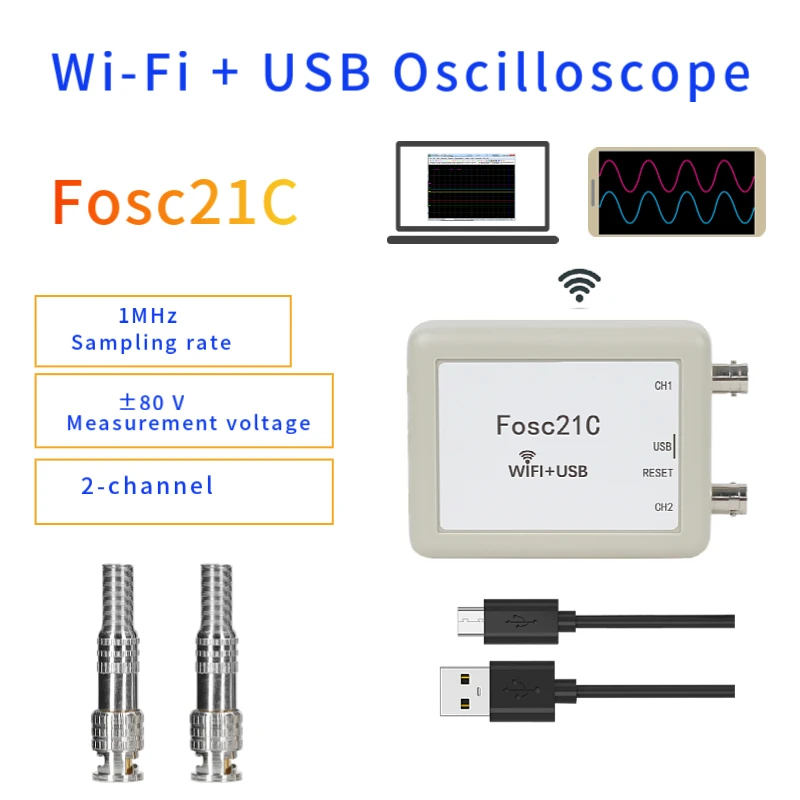Imagem -02 - Osciloscópio Portátil sem Fio Desenvolvimento de Mcu Canais Wifi pc Usb Taxa de Amostragem 1mhz Fosc21c