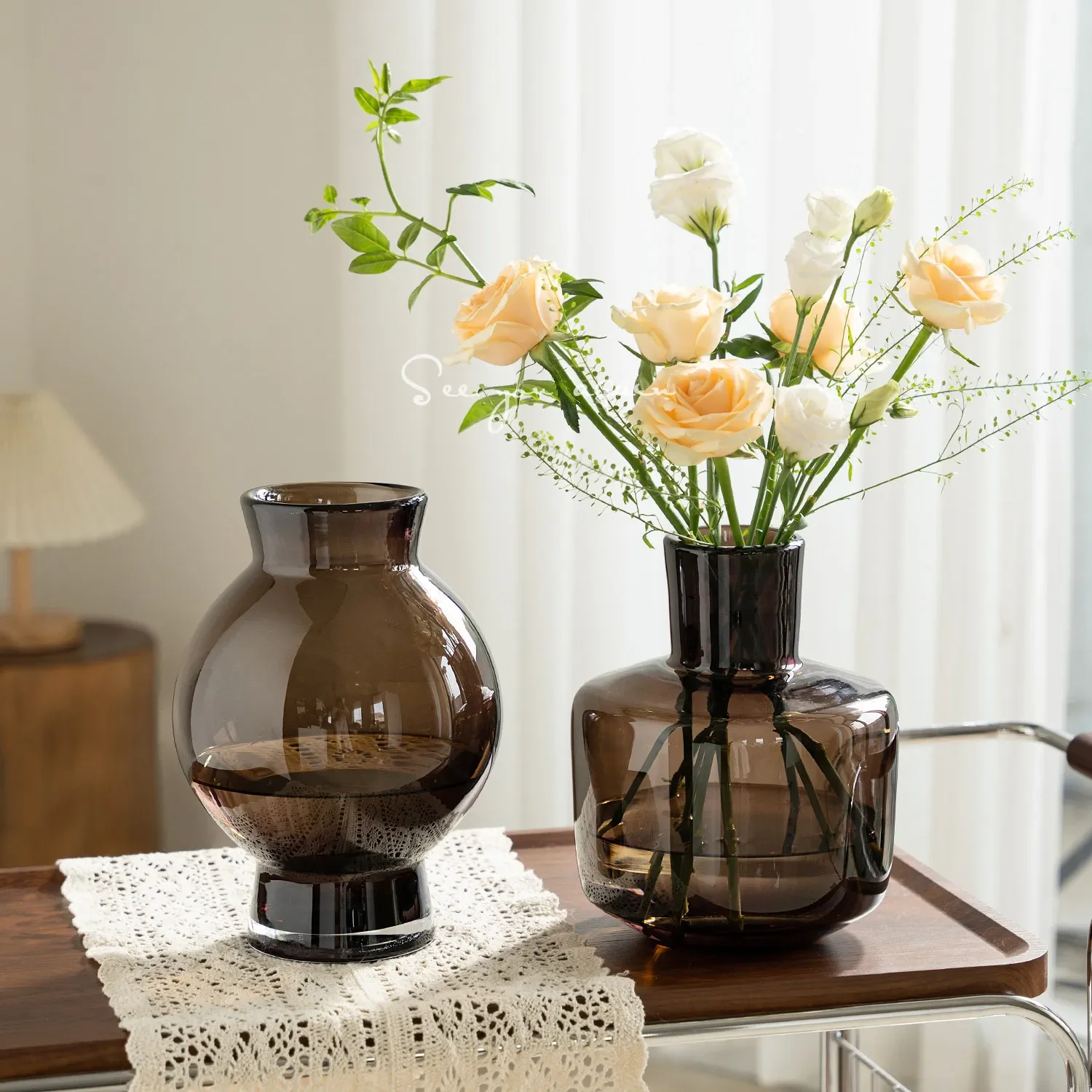 Nordic Glass Vase Simple Large Glass Vase Artistic Glass Flower Vase For Living Room Entrance Table Top Home Decor Gifts