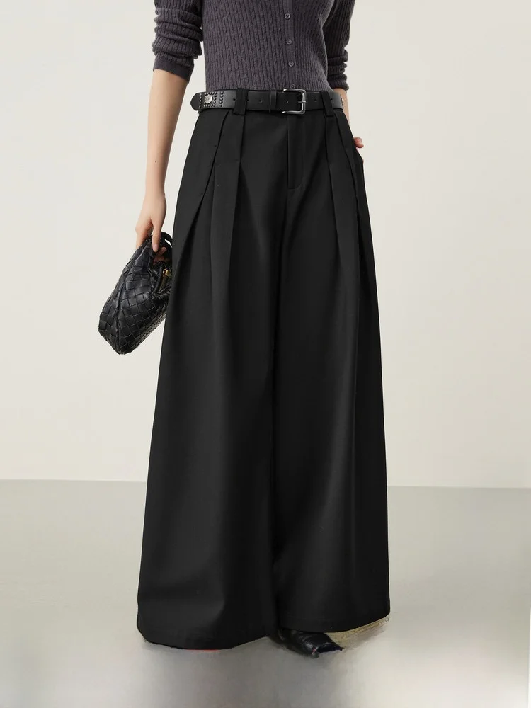 

High Waist Wide Leg Pants Women's Casual Trousers Spring 2026 MIJOR Brand Polyester Fiber Straight Cut Pants with Rivet Belt