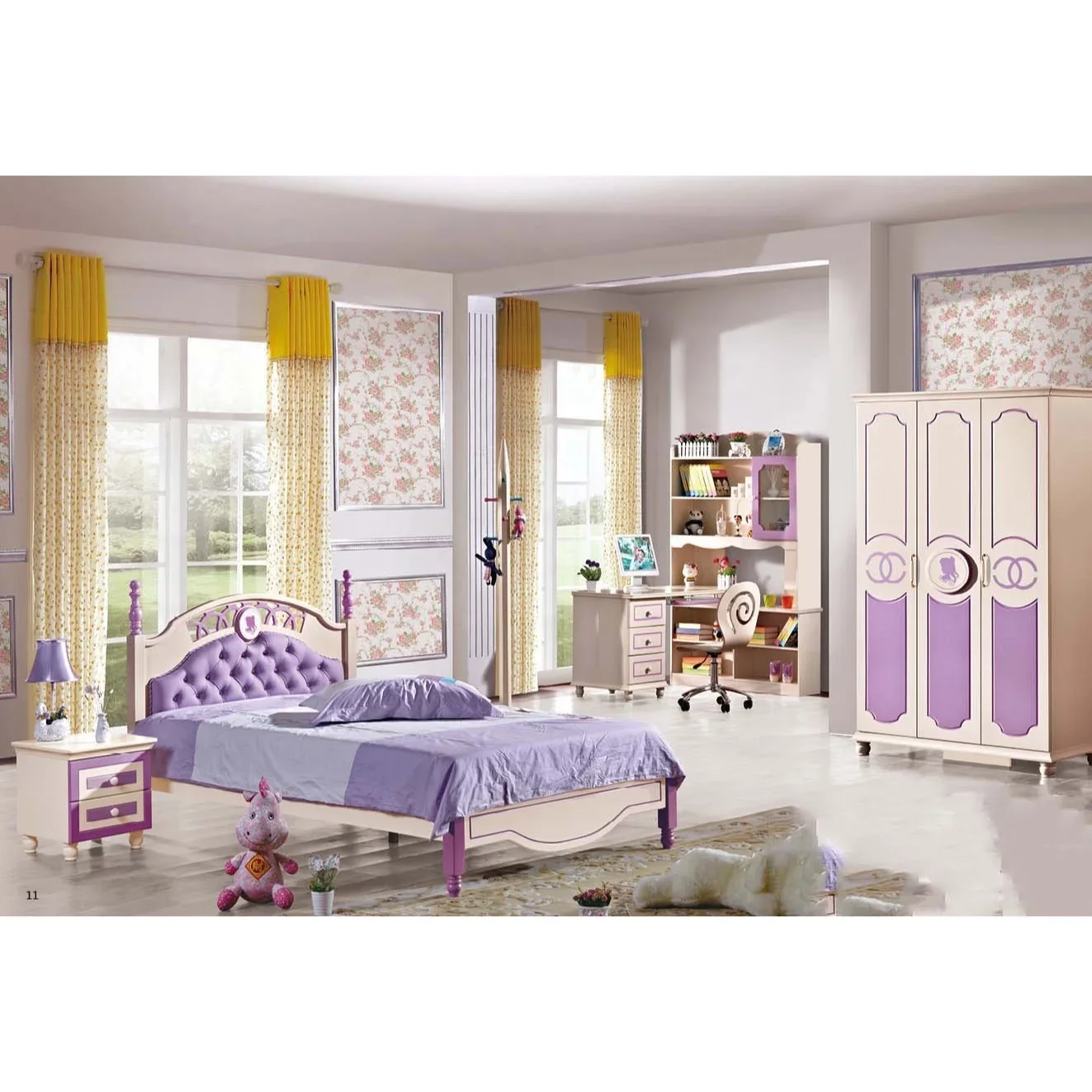 Single Kids Bed Bedroom Furniture Set Wooden Kids