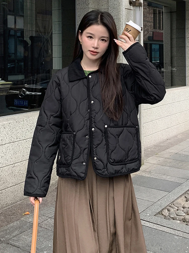 Jmprs Casual Sweet Women Puffy Coats Korean Winter Thick Warm Parkas Loose Long Sleeve Female Fashion Cotton Padded Down Jackets