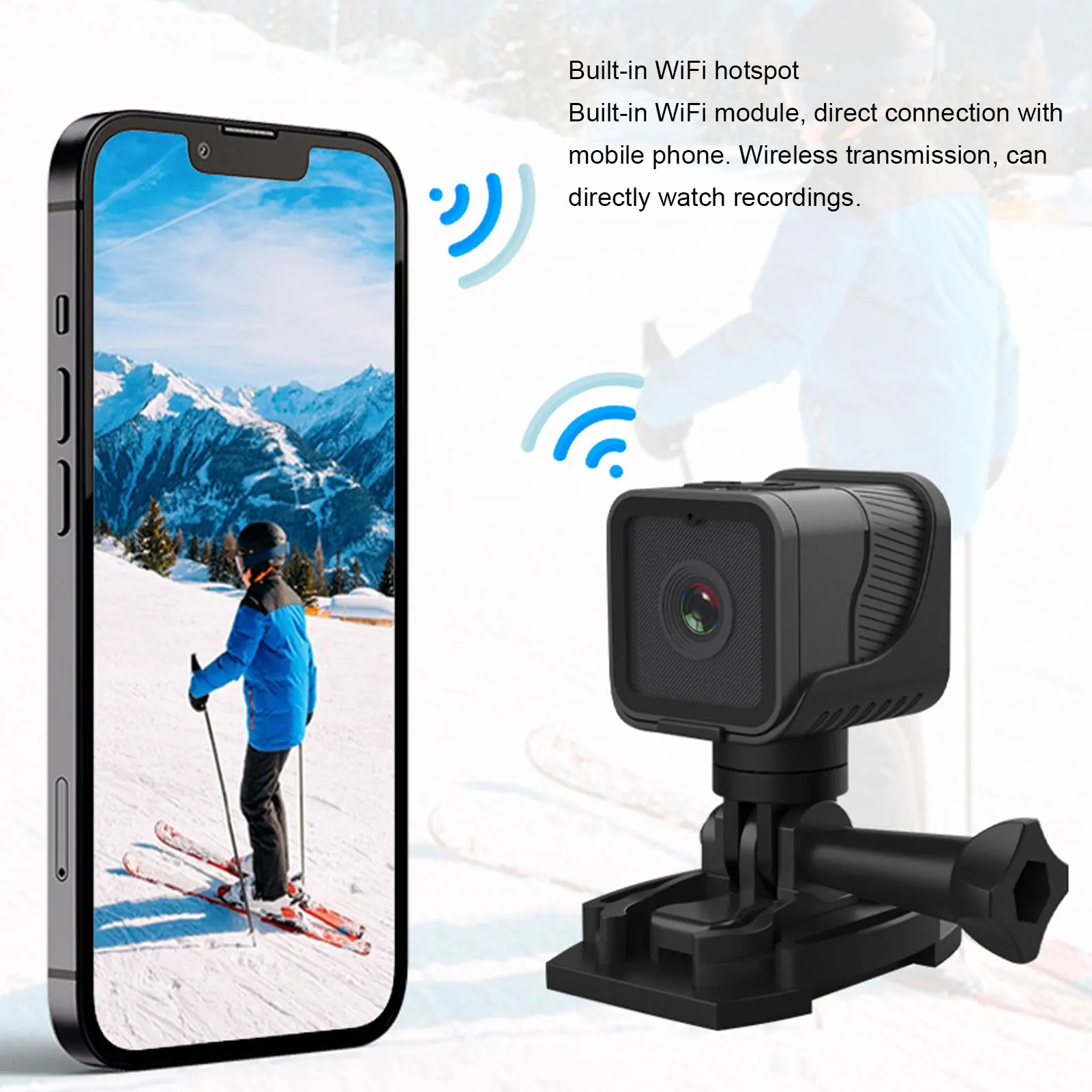 1080P Handlebar Bike Camera Wifi Outdoor Waterproof Sports Camera Loop Recording 120 Degree Wide Angle ABS Compact for Cycling