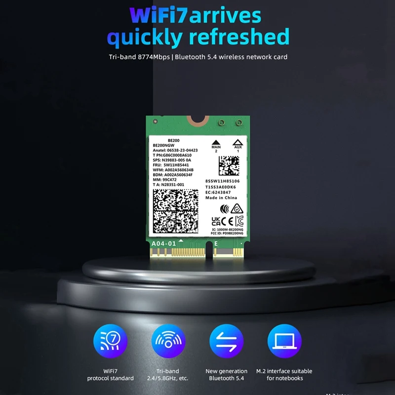 Wifi 7 BE200 Network Card Bluetooth 5.4 Tri Band 2.4G/5G/6Ghz 8774Mbps BE200NGW M.2 Wireless Adapter Better Than Wifi6e