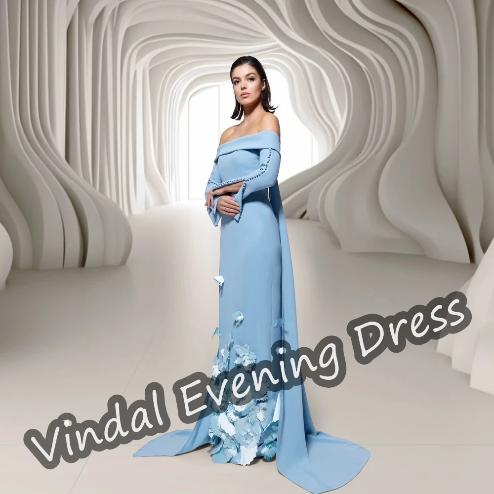 Vindal Evening Dress Off-the-shoulder Neckline Floor Length Mermaid Elegant  Built-in Bra Crepe Sexy Saudi Arabia For Woman 2024