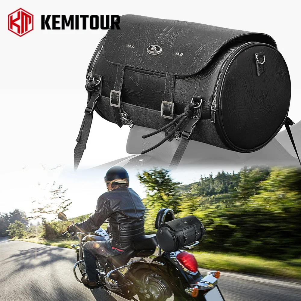 Motorcycle Travel Tail Bag Leather Motorcycle Rear Seat Bag Waterproof Luggage Storage for Sportster Softail Dyna V-star Shadow