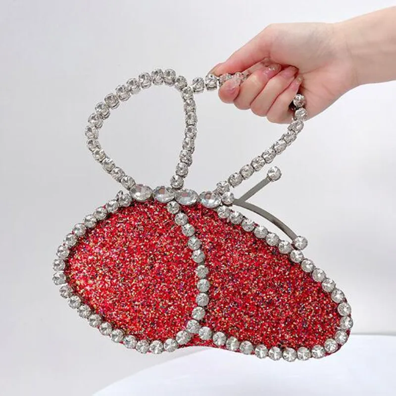 Rhinestone Wedding Purse Sequin Butterfly Party Evening Clutch Bags for Women Designer Metal Handle Purses and Handbags Female