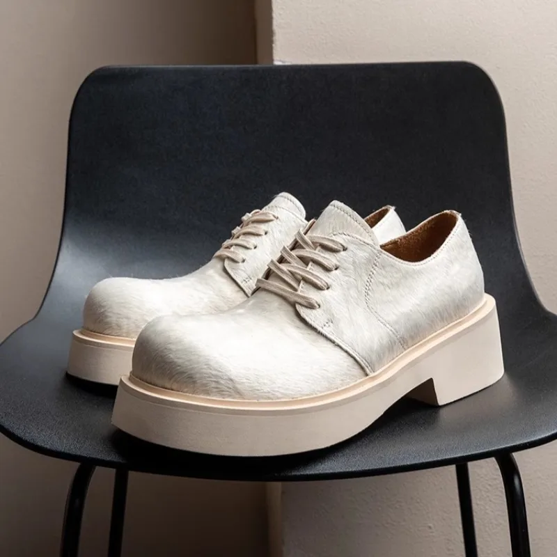 

Туфли дерби из натуральной кожи ручной работы, мужские британские туфли-дерби с круглым носком на толстой подошве, элитные повседневные рабочие кожаные туфли