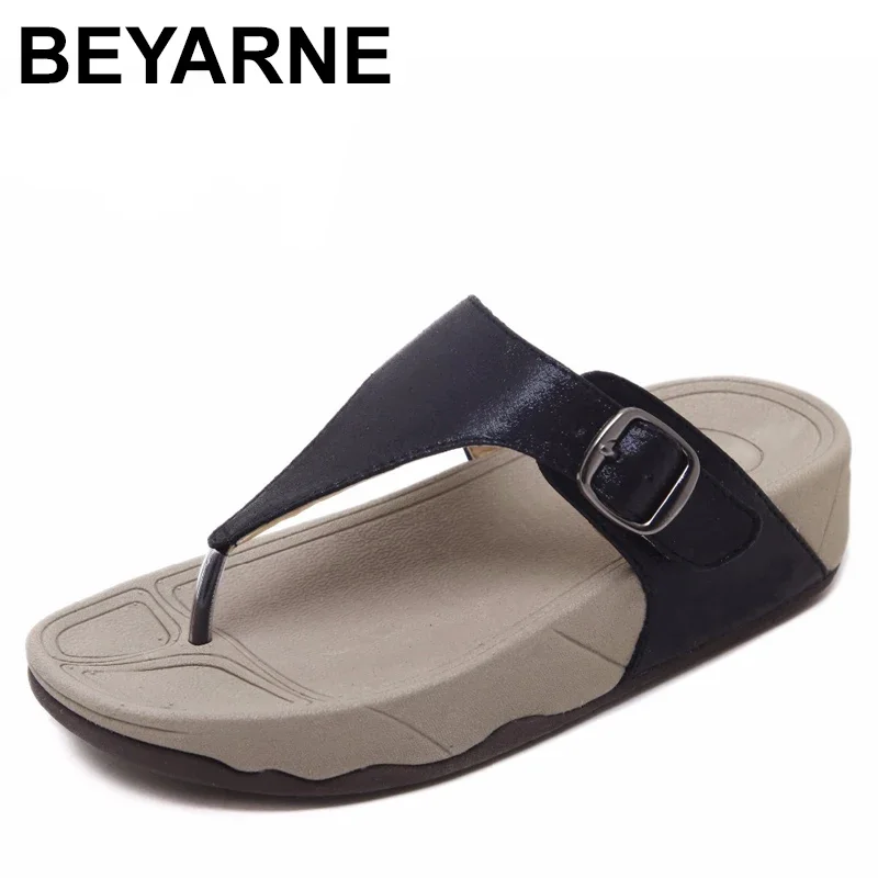 BEYARNES hot sell women summer Comfortable Breathable Flat sandals shoes woman flip flop Buckle causal beach sandals size