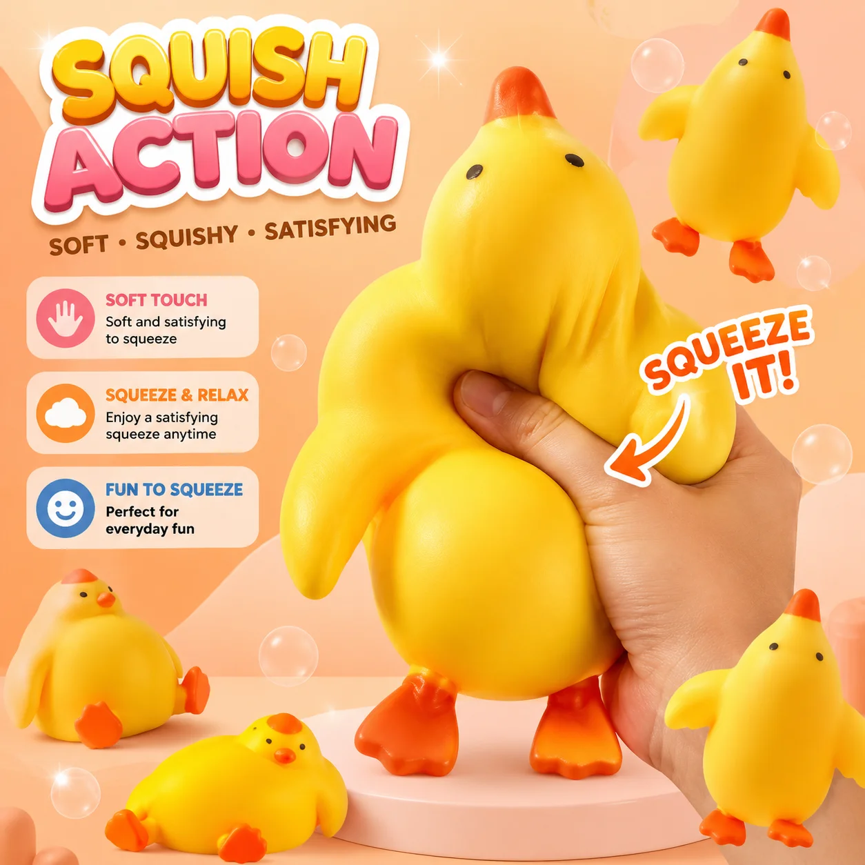 Cute Soft Squishy Duck Goose Toy Stretchable Squeeze Stress Relief Decompression Fidget Gift for Adults Best Friend Fun