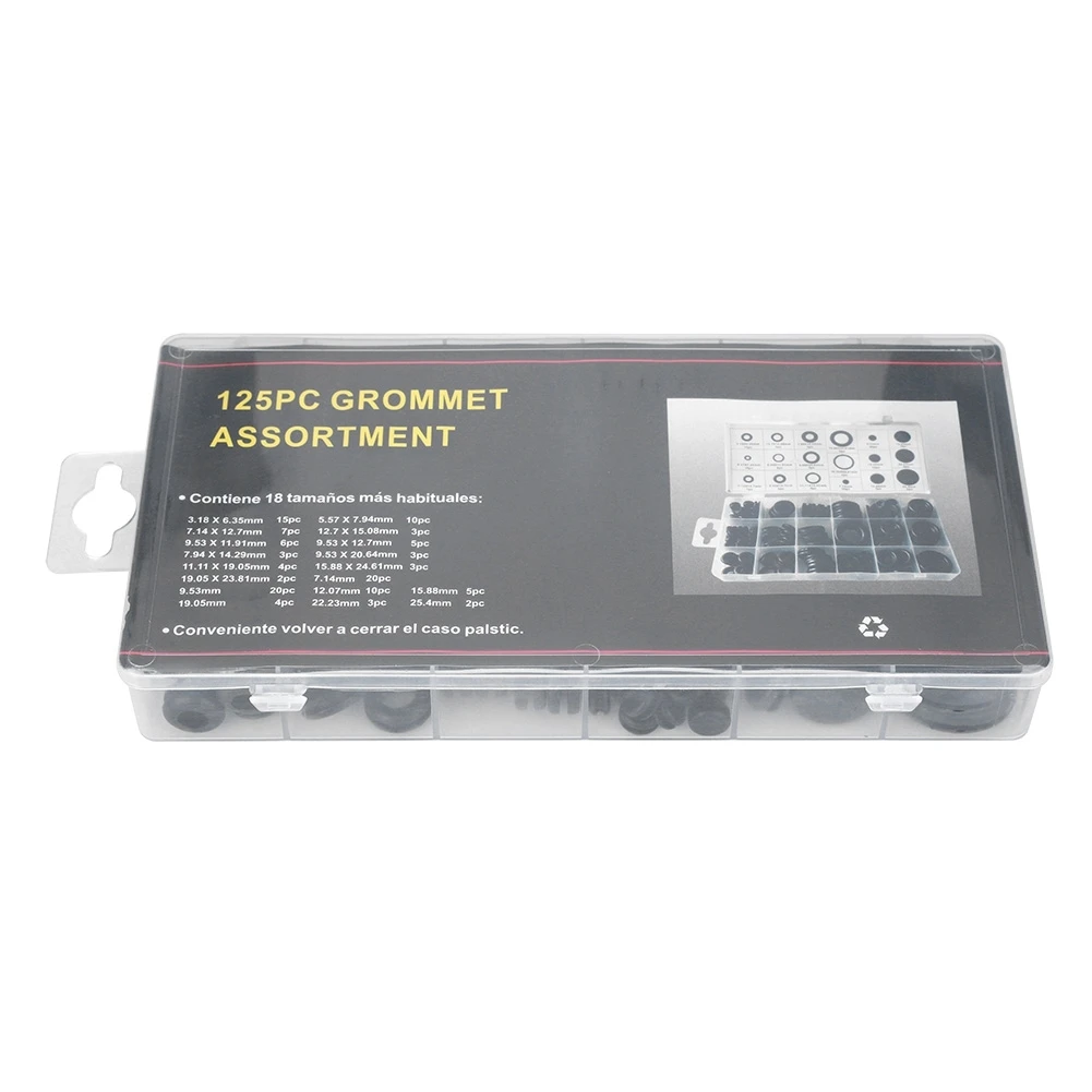 125Pcs Rubber Grommet Assortment Kit Electrical Wire Gasket Washer Seal Assortment Set