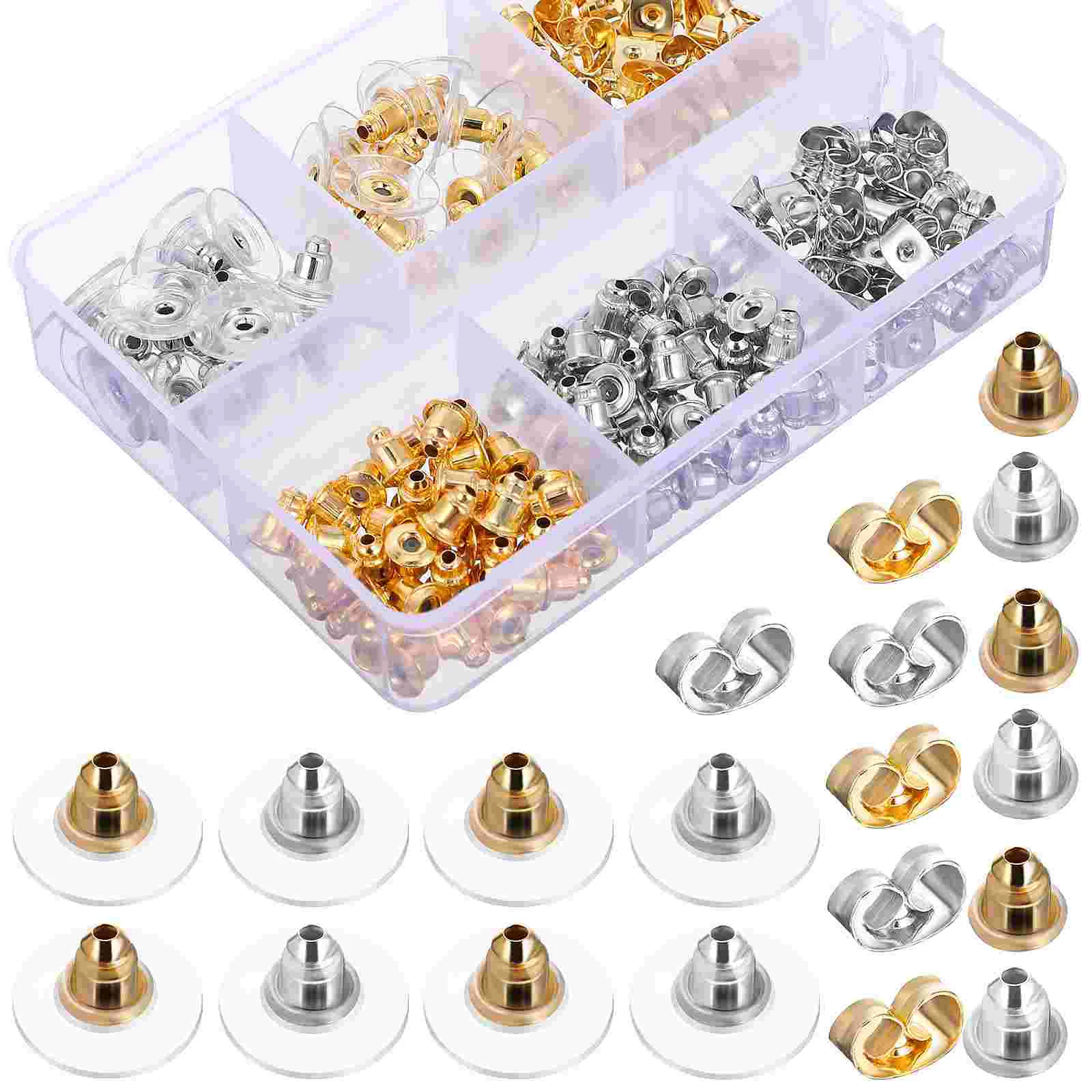 

170 Pcs Elastic Earrings to Prevent Plugs from Falling Out Pin Backs Metal Rubber Parts