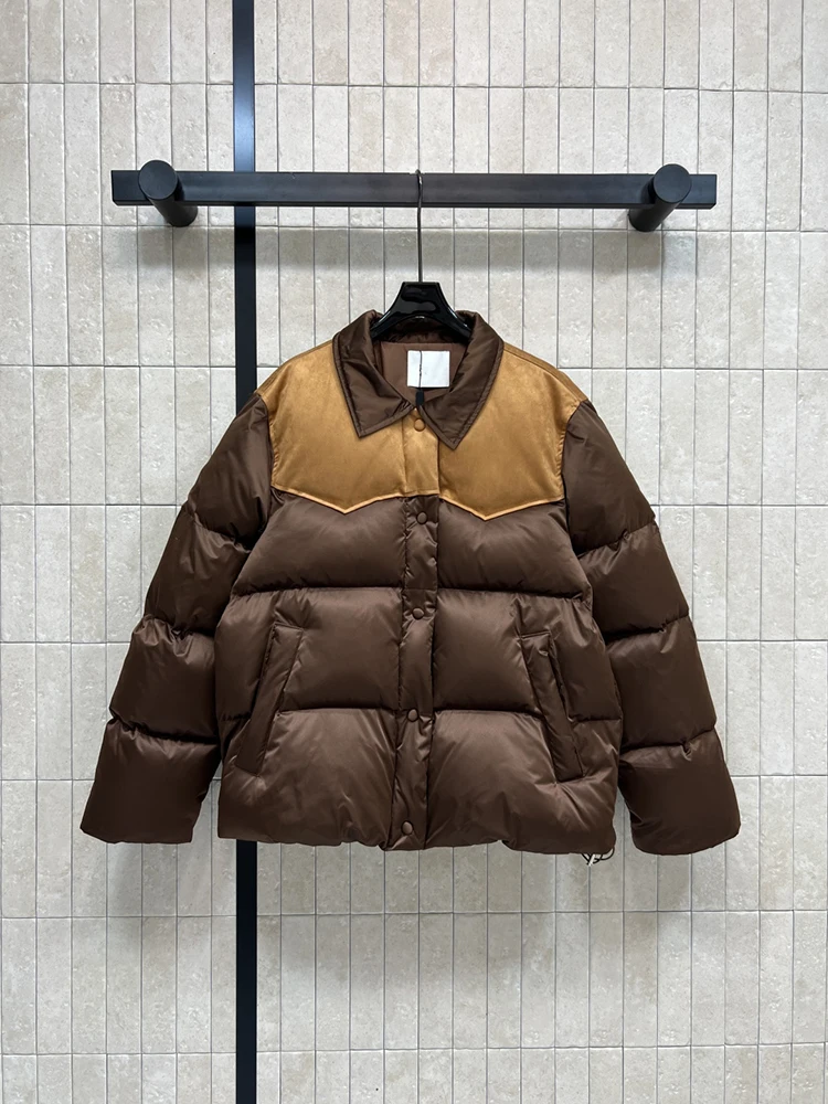 

SVORYXIU Winter New Style Daily Casual Suede Splicing Short Style Down Jacket Women's Casual Thicken Warm Down Jacket