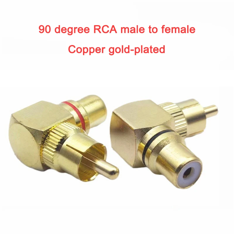 New 2 Pcs Copper L-shaped RCA Right Angle Elbow 90 Degree Male Conversion Head 1 Male 1 Female Wall Signal Cable Treasure