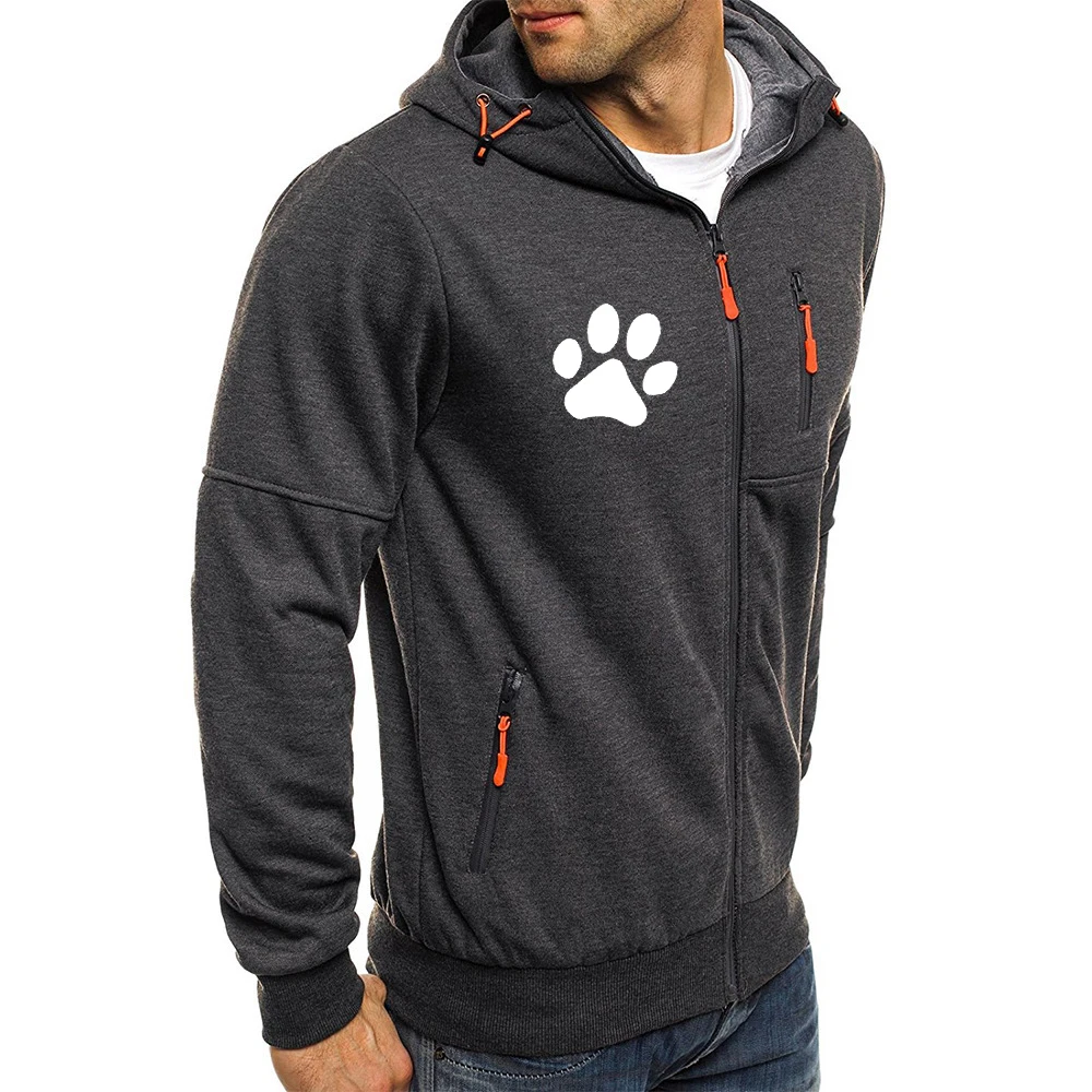 Kawaii Cartoon Dog Paw Print Sweatshirt Men Autumn Fashion Zip Up Hoodies Casual Hip Hop Sportswears Zipper Hoody Winter Coat