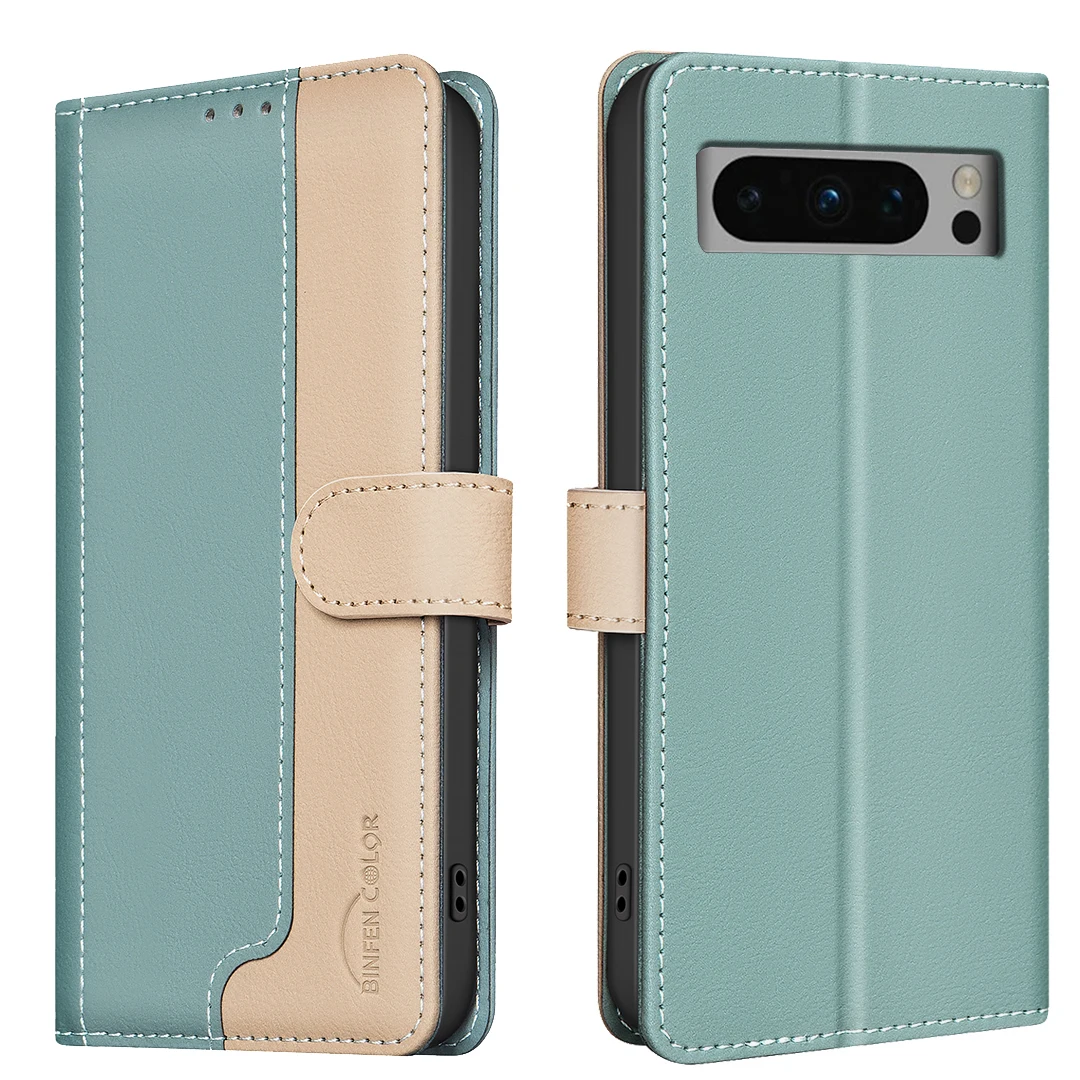 

For Google Pixel 8 Pro Phone Case Protective Case Color-Blocked RFID Soft Shell Flip Leather Case