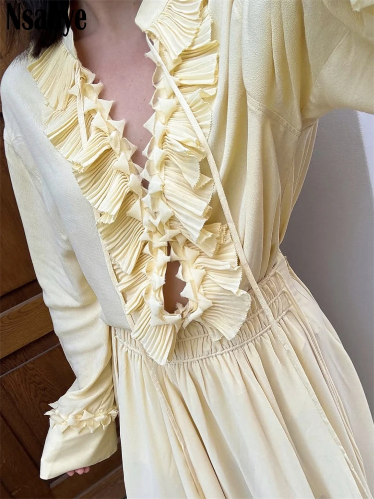 

Nsauye Casual Ruffles Chiffon Summer Sunscreen Shirt Elegant Long Sleeve Fashion Blouse Korean Harajuku Women Cardigan Tops 2025