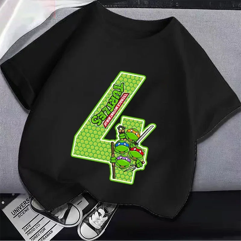 Teenage Mutant Ninja Turtles T-Shirts Black Birthday Number Anime Top Cartoon Tees Kawaii Casual Clothes Gift