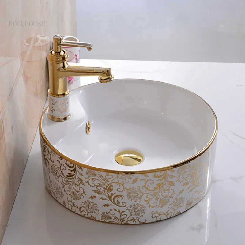 for  Bathroom Sinks Above Counter Basin Luxury Bathroom Fixtures Household Washbasin Hotel Round Creative Washing Sink Basin