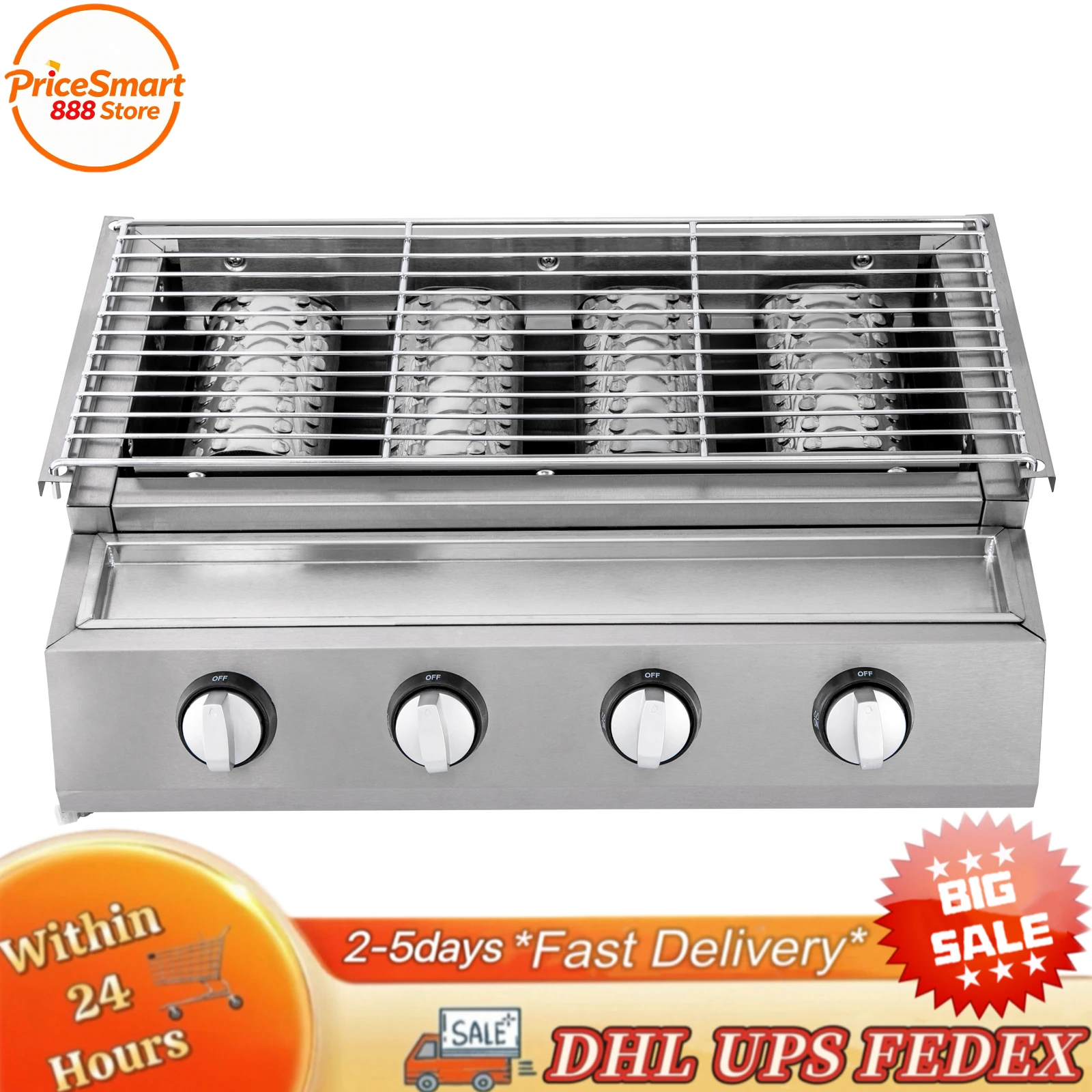 

Профессиональная настольная или отдельно стоящая газовая сковорода из нержавеющей стали с 4 конфорками LPG 360 ° Вращающийся регулируемый барбекю для внутреннего и наружного использования