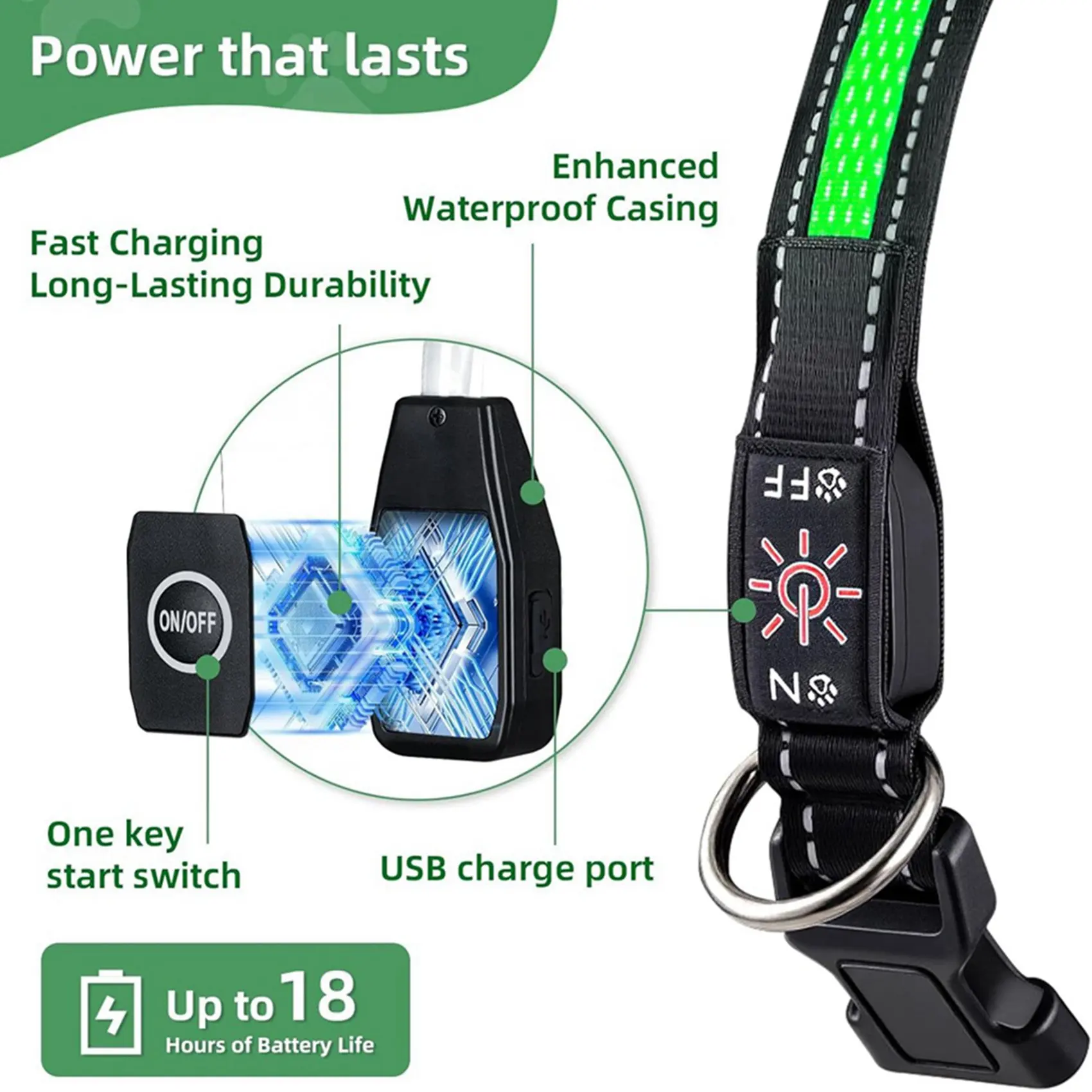 ABBP-2X LED Light Up Dog Collar Rechargeable Waterproof Safety Collars For Dogs During Night Walking Pet Flashing Gear