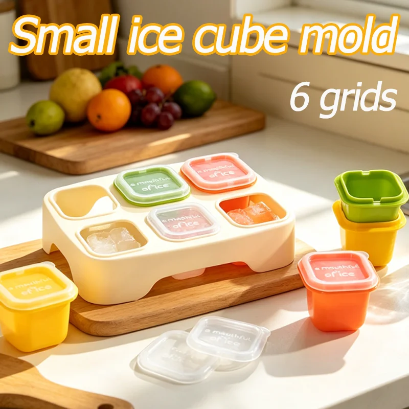 

Pack of 6 Ice Cube Tray Small One Bite Ice Mold with Lid Summer Ice Grid Household Ice Storage Ice Making Box