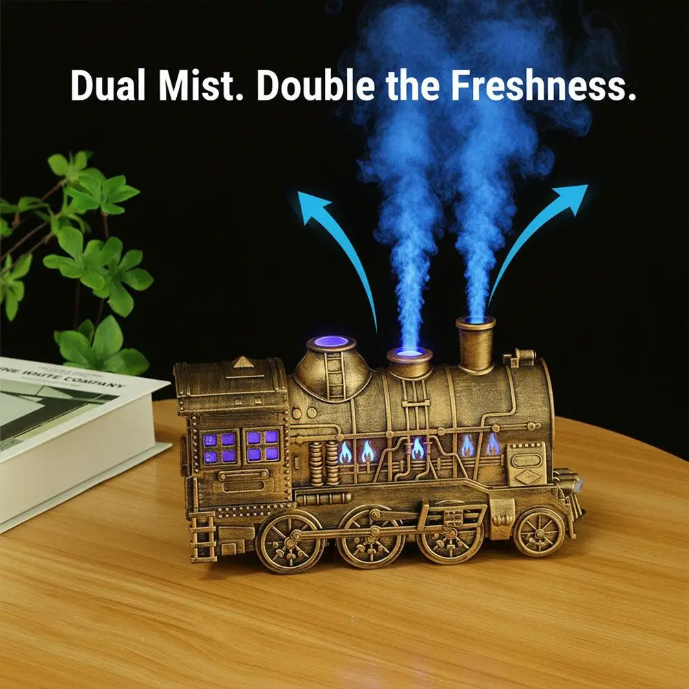 Vintage Train Air Humidifier Steam Locomotive Aroma Essential Oil Diffuser 300ML with Remote Control LED Light Gift Desk - view 4