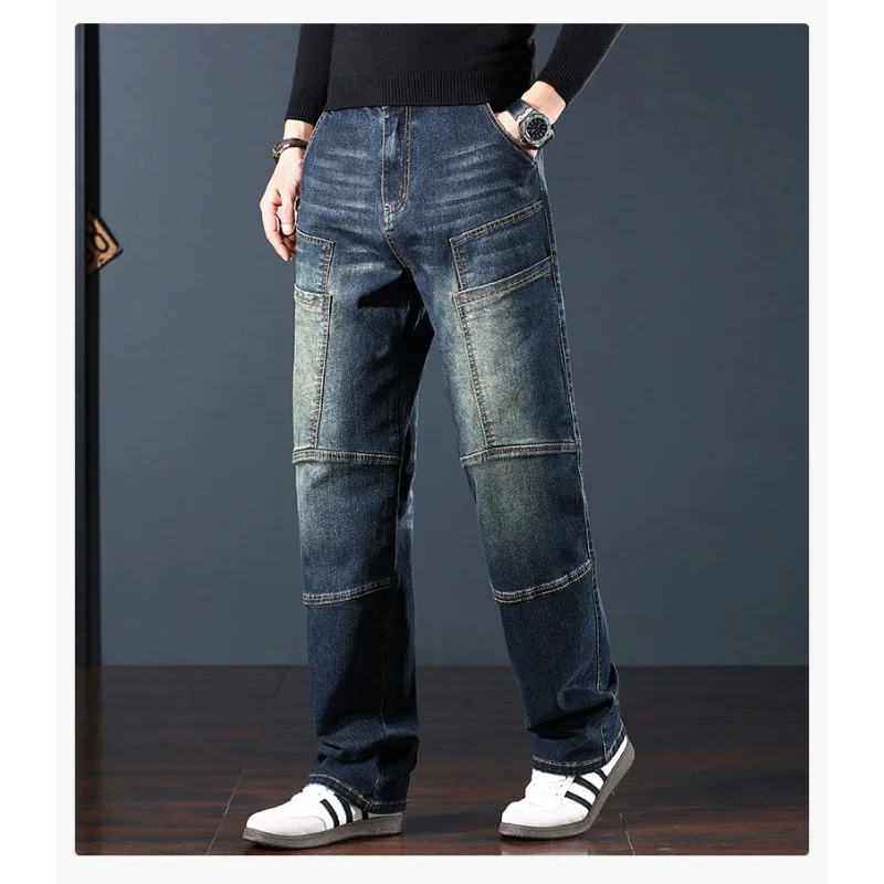 

Fashion Casual Straight Jeans Men Straight Denim Pants Loose Jean Trousers 41 42 Large Size Bottoms Autumn Winter