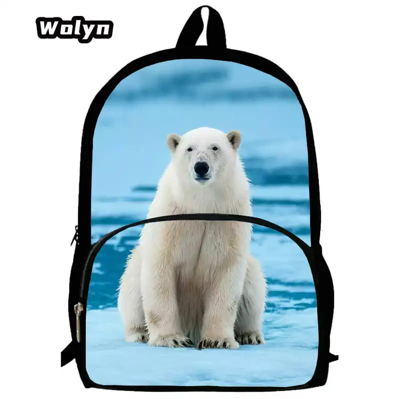 Mochila escolar con estampado de oso Polar para niños y niñas, morral escolar con diseño de animales para niños de grado 1-4