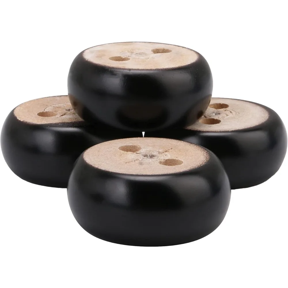 

30mm Height Pack of 4 Black Eucalyptus Wood Round Bun Furniture Feet Sofa Cabinet Couch Legs
