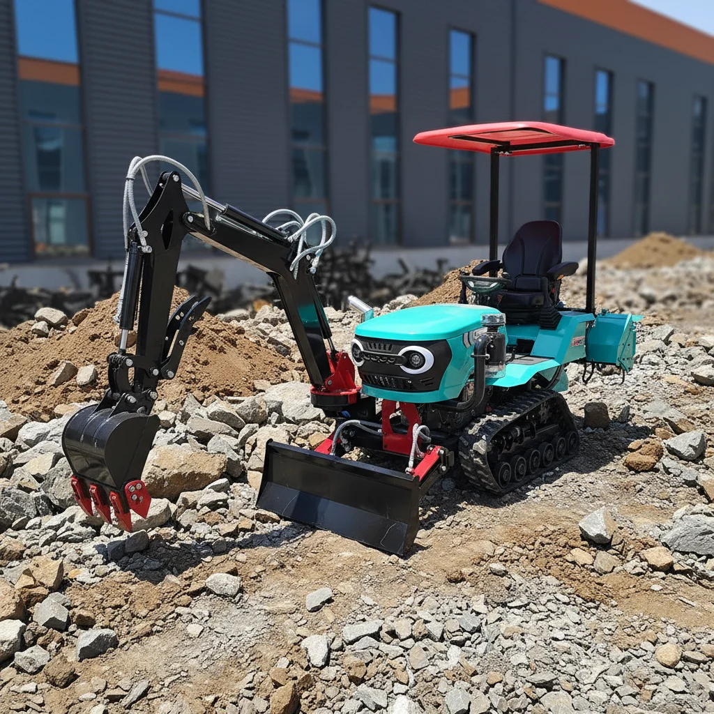 

Customize Small Farm Tractor with Ditching, Trencher, Bulldozer, Excavator Tools for Landscaping and Farming