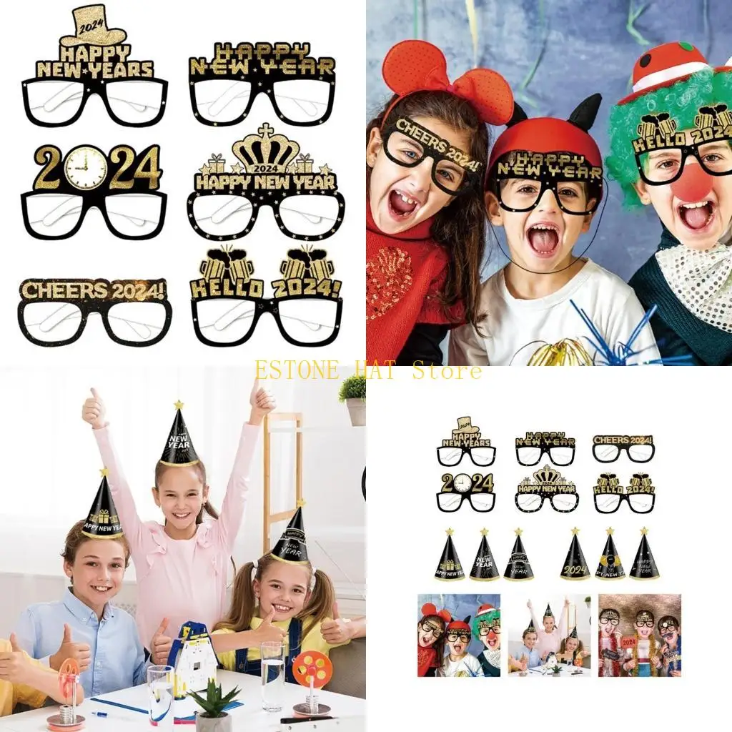 

49MF New Year Party Decorative Glasses Funny Eyeglasses for Adult Kids Party Headwear