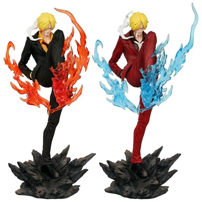 Modèle de figurine d'anime à effets spéciaux, One Piece, Gk Sanji, posture debout, coup de pied de démon rouge et bleu, statue d'ornement, cadeaux jouets, 24cm