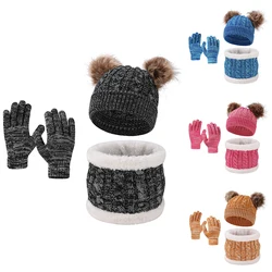 Beanies Baby Hat Pompom Winter Children Hat Knitted Cute Cap Scarf Gloves Suit For Girl Boy Casual Solid Color Hat Baby Beanies