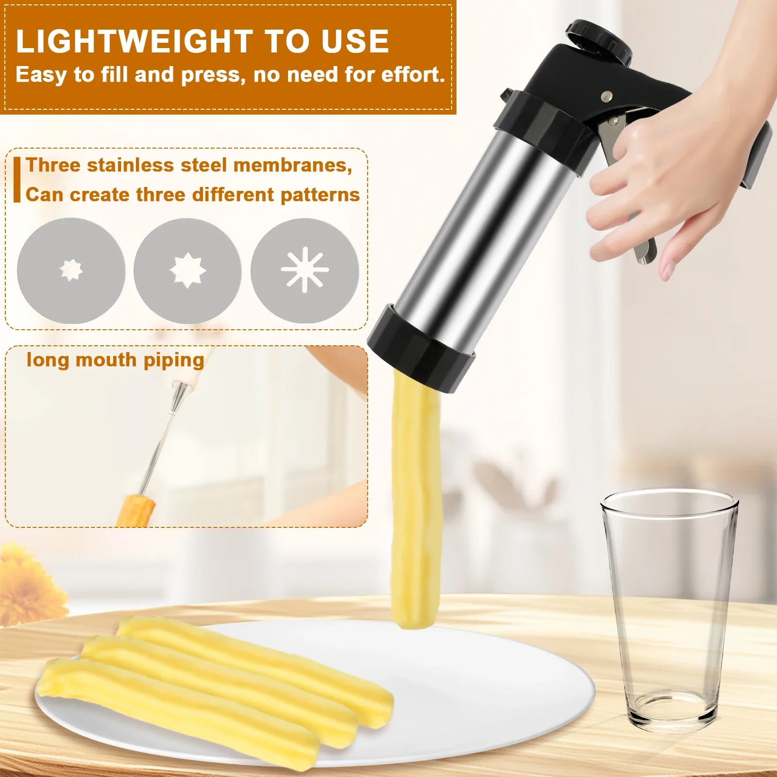 Home Churrera Churro Maker Machine Stainless Steel Churro Maker Kit Lightweight Hollow Churro Maker Tool for Making Churro