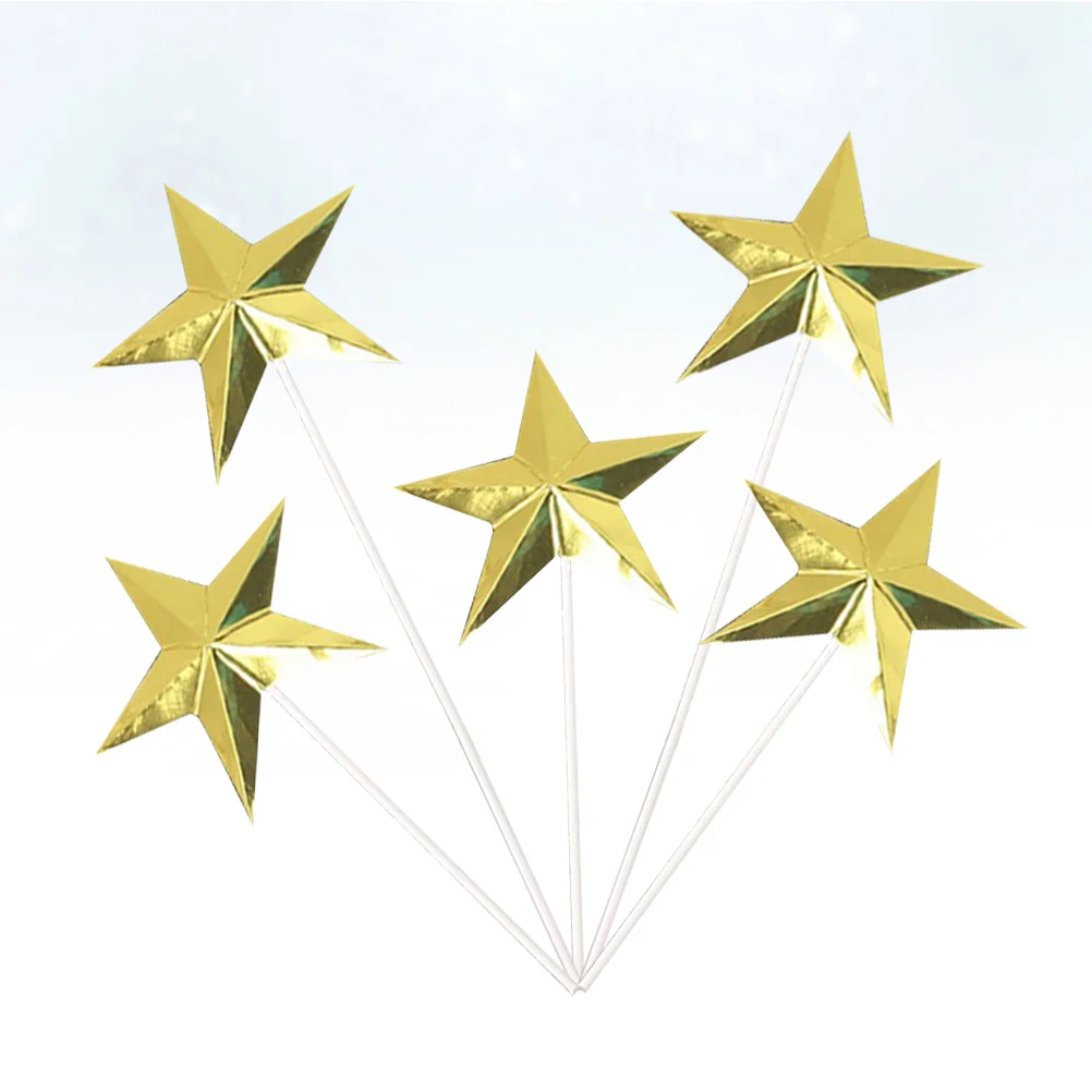 

60Pcs Star Cake Picks 3D Creative Cupcake Dessert Topper Party Birthday Wedding Cake Decoration Golden Size M Dessert Topper