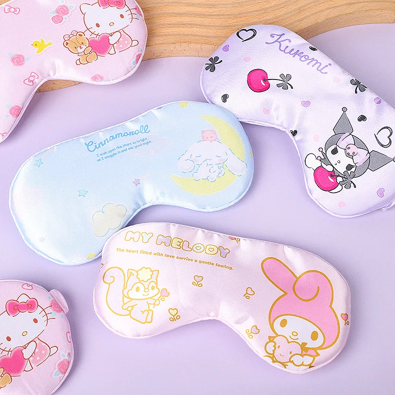 Sanrio Cute Cinnamoroll Silk Sleep Eye Mask for Students Women Nap Sleep Light Blocking Eye Mask Protective Eye Mask