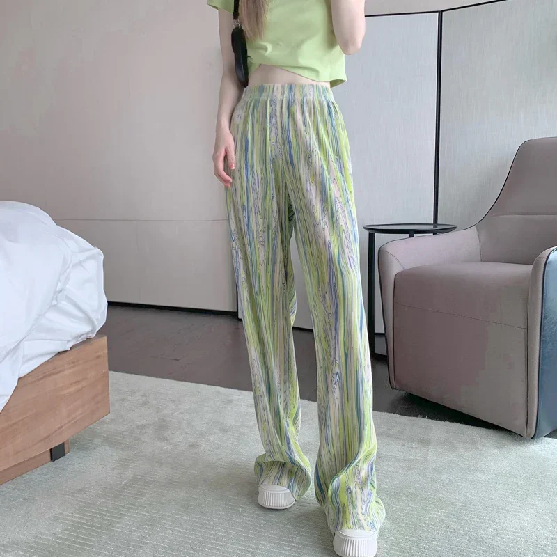 

Women's Summer High-waist Wide-leg Pants Fashion Tie-dye Casual 2024 Elastic Waist Loose Pants New Pants for Women Tie Dye