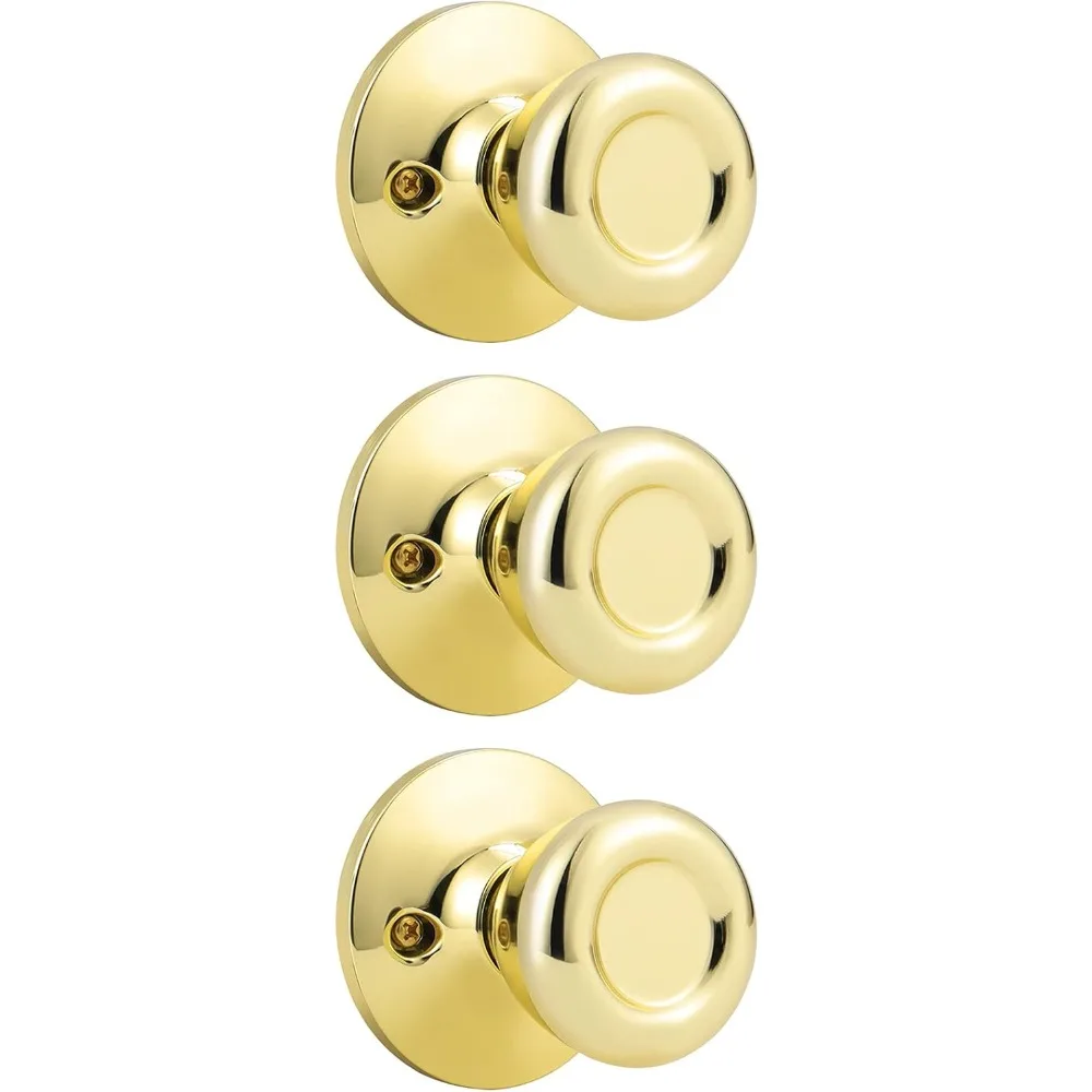 

3 Pack Door Knobs Interior Gold Polished Brass Tulip Door Knobs Decorative Door Handles Polished Brass for Closet